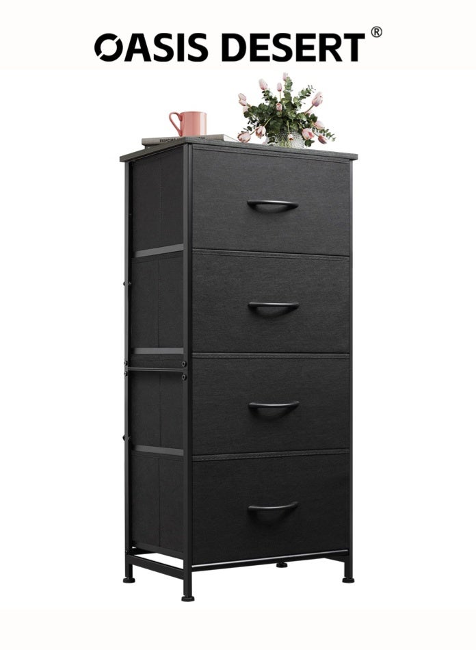 OASIS DESERT Dresser with 4 Drawers, Storage Tower, Organizer Unit, Fabric Dresser for Bedroom, Hallway, Nesting Tables, Entryway, Closets, Sturdy Steel Frame, Wood Top, Easy Pull Handle, Black - Image 1